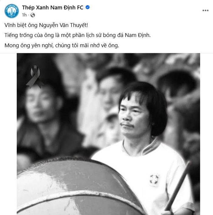 CLB Thép Xanh Nam Định đã tri ân tay trống huyền thoại này trên trang của mình