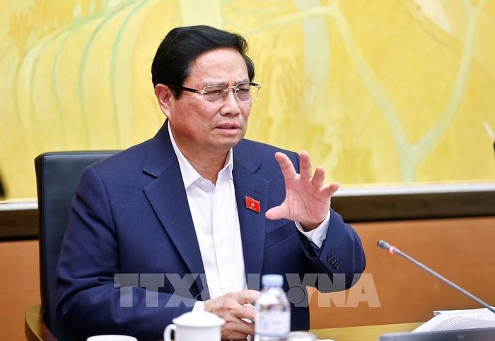Thủ tướng Phạm Minh Chính, Đại biểu Quốc hội Thành phố Cần Thơ phát biểu. Ảnh: Doãn Tấn - TTXVN 