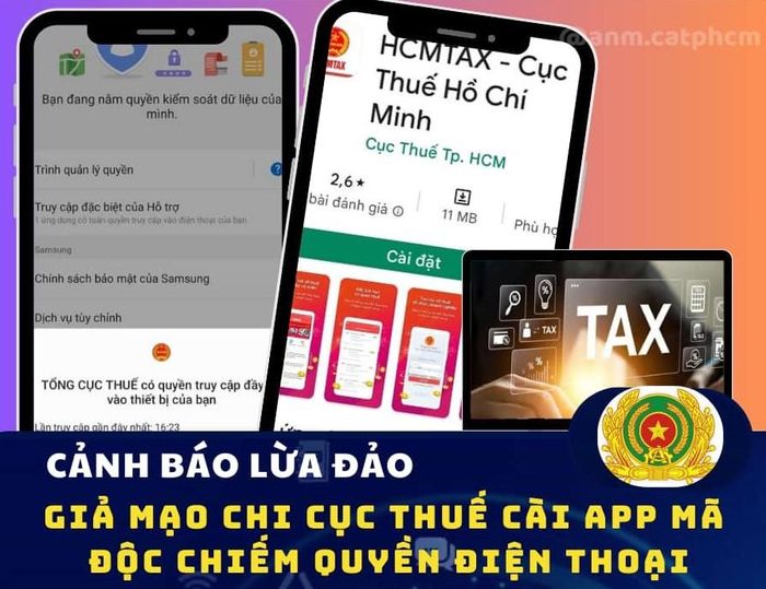 Công an cảnh báo việc đối tượng mạo danh công chức thuế "dụ" người dân cài App của để lừa đảo. Ảnh: CA cung cấp