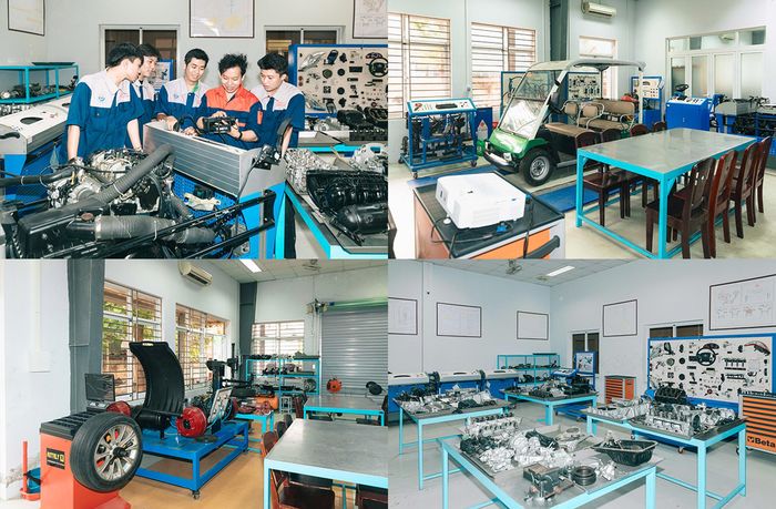 Xưởng Thực hành Ôtô của ĐH Duy Tân với đầy đủ các thiết bị hiện đại cho sinh viên học tập