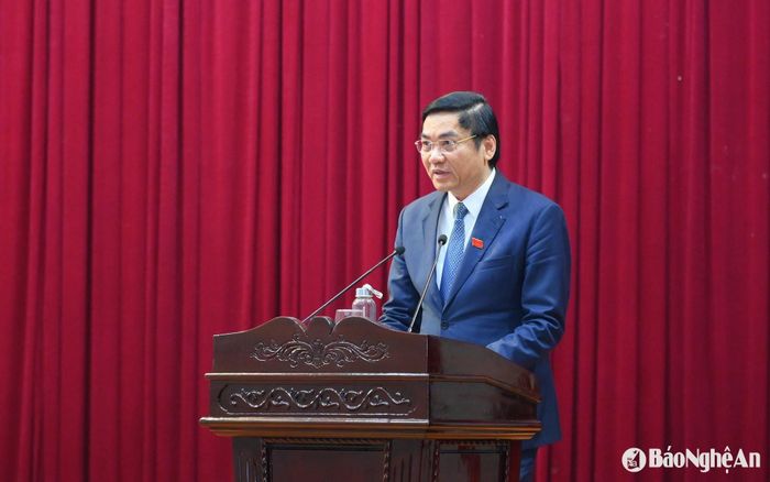Đồng chí Hoàng Nghĩa Hiếu - Phó Bí thư Thường trực Tỉnh ủy, Chủ tịch HĐND tỉnh phát biểu bế mạc. Ảnh: Thành Cường