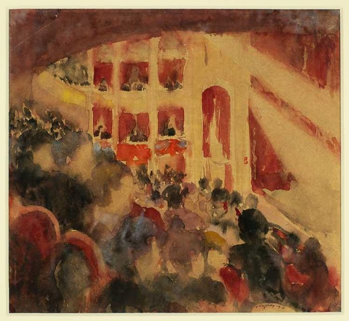 Bức tranh màu nước về Bristol Hippodrome (1918-19) của Paule Vézelay