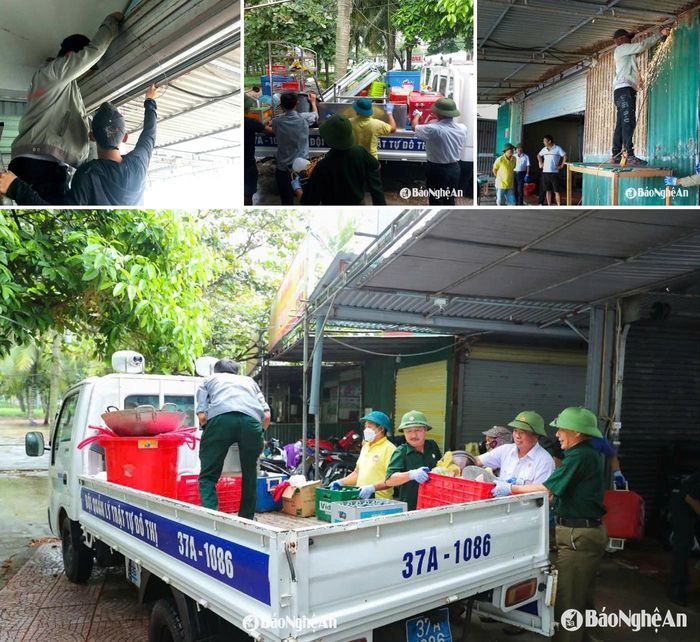 Các lực lượng chức năng thị xã Cửa Lò giúp các hộ kinh doanh tháo dỡ ki ốt, vận chuyển vật dụng trả mặt bằng Khu lâm viên phía Đông đường Bình Minh hồi tháng 9/2022. Ảnh: Nhật Lân