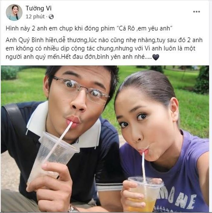  Diễn viên Tường Vi chia sẻ bức ảnh chụp chung với Quý Bình khi đóng phim. Ảnh: FBNV 