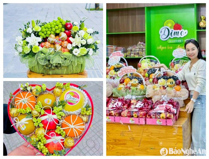 Những giỏ quà kết hợp giữa hoa tươi và trái cây cũng thu hút khách mua. Ảnh: T.P
