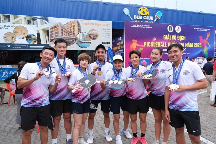 CLB Pickleball D-Joy thâu tóm hàng loạt danh hiệu lớn ở giải VĐQG vừa kết thúc ở Vũng Tàu hôm 9/3. Ảnh: TA