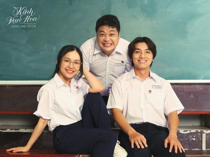 Từ trái qua: Bộ 3 Anh Đào - Vũ Long - Ngọc Trai trong phiên bản điện ảnh “Kính vạn hoa: Bắt đền con ma”