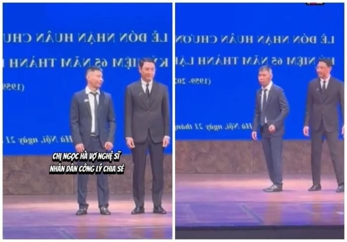Khoảnh khắc NSND Công Lý bước đi trên sân khấu để nhận bằng khen khiến nhiều người xúc động. (Ảnh Ở đây có sao)