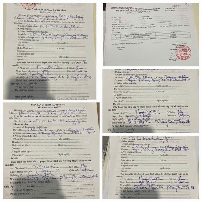 Một số biên bản vi phạm hành chính lực lượng chức năng phường Trường Thi đã lập đối với các chủ hàng quán kinh doanh trên mương số 2, đường Nguyễn Tài. Ảnh: CSCC