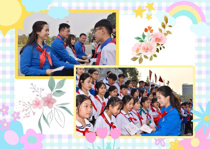 Các đội viên vinh dự đón nhận danh hiệu Cháu ngoan Bác Hồ cấp tỉnh.