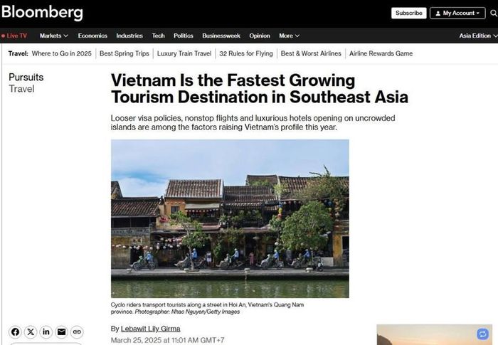  Hình ảnh bài phân tích về du lịch Việt Nam trên trang Bloomberg. (ảnh CDLQGVN). 