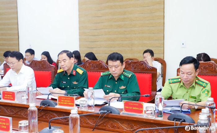 Lãnh đạo các cơ quan trong khối Nội chính tại hội nghị giao ban. Ảnh: Phạm Bằng