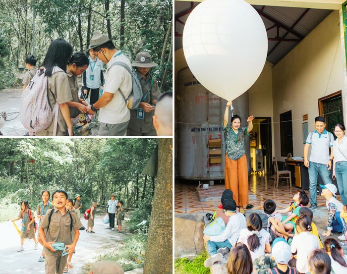Một số hình ảnh sinh hoạt thể chất và khoa học cho học sinh được tổ chức tại núi Quyết. Ảnh: NVCC