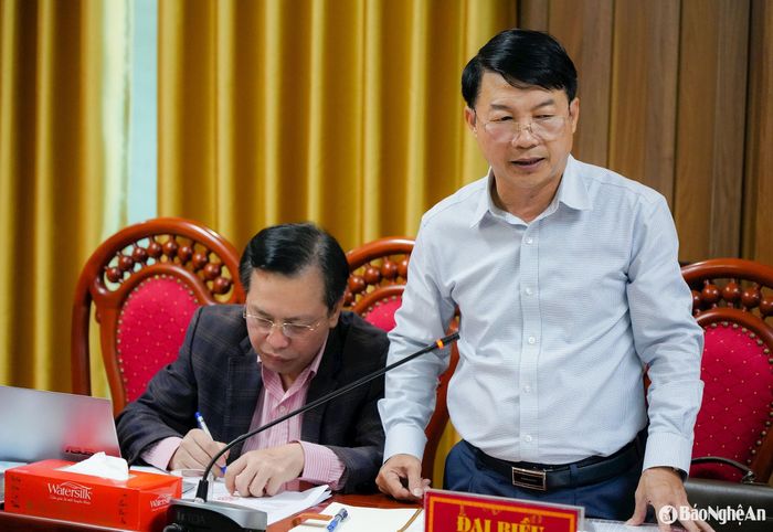 Đồng chí Nguyễn Tiến Dũng - Phó Giám đốc Sở Tài chính phát biểu tại cuộc làm việc. Ảnh: TL