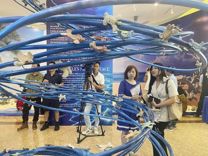 Đông đảo công chúng có mặt tại triển lãm sắp đặt có một không hai về rùa biển.