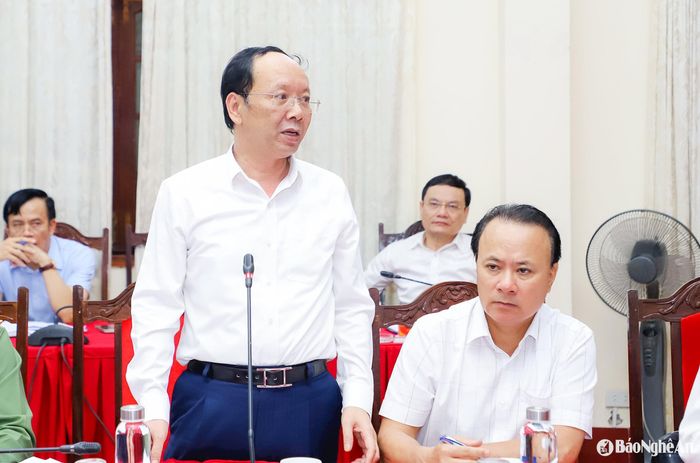 Đồng chí Bùi Thanh An - Ủy viên Ban Thường vụ Tỉnh ủy, Phó Chủ tịch Thường trực UBND tỉnh phát biểu tại cuộc họp. Ảnh: Phạm Bằng