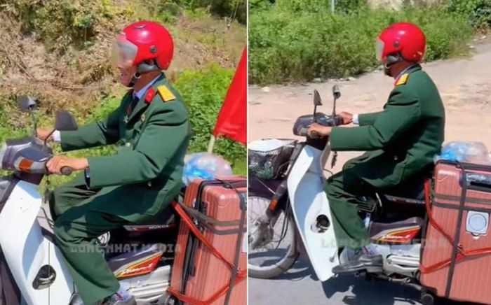 Hình ảnh cựu chiến binh Trần Văn Thanh chạy xe máy từ Nghệ An vào TP Hồ Chí Minh để xem lễ diễu binh ngày 30/4. Ảnh: Long Nhật