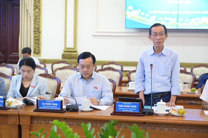  ĐBQH Trần Hoàng Ngân, Trợ lý Bí thư Thành ủy TPHCM phát biểu. Ảnh: LÊ MINH 