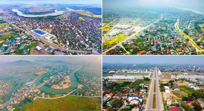 Toàn cảnh thị trấn Nam Đàn, thị trấn Đô Lương, thị xã Hoàng Mai và thị xã Thái Hòa. Ảnh: Quang Dũng - Sách Nguyễn - Hồ Long - Thành Cường