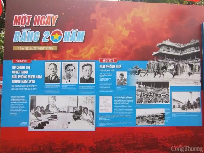  Ở chủ đề “Một ngày bằng 20 năm” đã khắc họa khí thế thần tốc, táo bạo của toàn quân và dân ta qua các chiến thắng tại Phước Long, Tây Nguyên, Huế, Đà Nẵng, những chiến công mang tính bước ngoặt mở đường cho chiến dịch cuối cùng. 