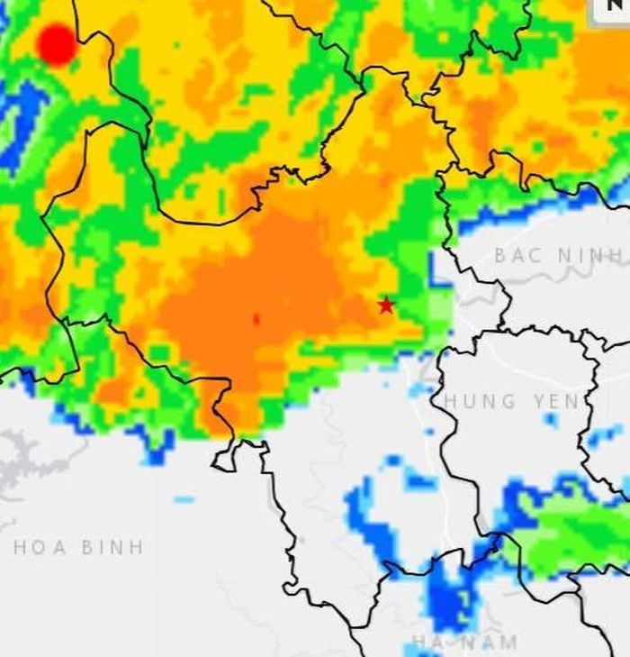  Ảnh radar vùng mưa đang lan tỏa trên diện rộng tại Hà Nội và Tây Bắc sáng sớm 1-5 