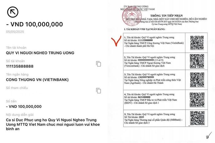 Đức Phúc công khai số tiền ủng hộ. Ảnh: FBNV