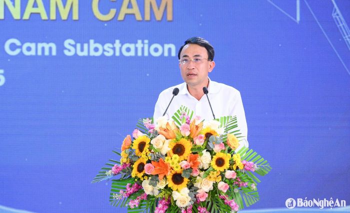 Đồng chí Lương Minh Thanh - Phó Tổng Giám đốc Tổng Công ty Điện lực miền Bắc phát biểu tại buổi lễ. Ảnh: Thành Cường