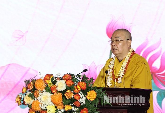 Hòa thượng Thích Thanh Nhiễu, Phó Chủ tịch Thường trực Hội đồng Trị sự Trung ương Giáo hội Phật giáo Việt Nam, Trụ trì Chùa Bái Đính tuyên đọc Thông điệp Phật đản Phật lịch 2569.