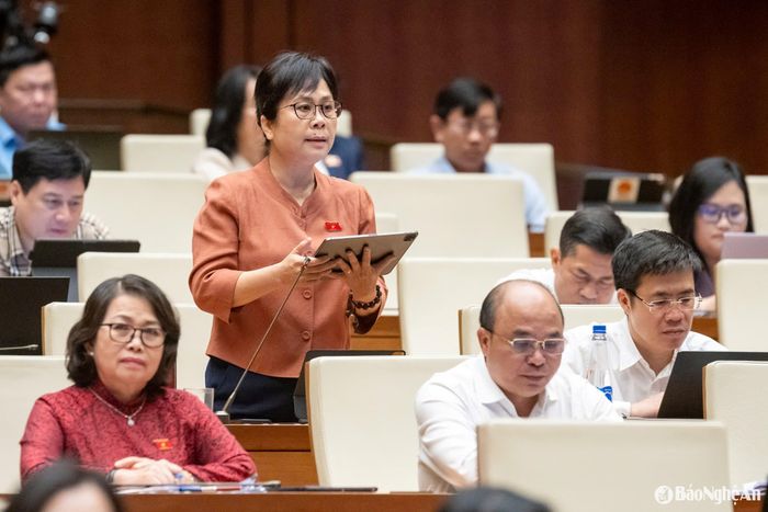 Đại biểu Nguyễn Vân Chi - Phó Chủ nhiệm Ủy ban Kinh tế và Tài chính của Quốc hội, đoàn Nghệ An phát biểu tranh luận. Ảnh: Nghĩa Đức