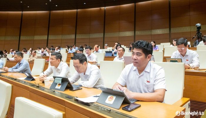 ĐBQH đoàn Nghệ An tại phiên làm việc sáng 13/5 ở Hội trường Diên Hồng, Nhà Quốc hội. Ảnh: Nghĩa Đức