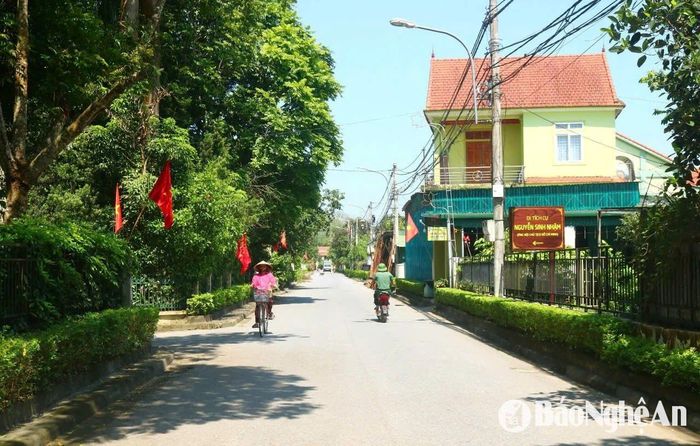Ngoài những tuyến đường lớn, nhiều tuyến đường làng ở quê Bác cũng phong quang, tươi đẹp. Trong ảnh: Tuyến đường làng ở xóm Sen 2 nối sân vận động Làng Sen với giếng Phụ Đầm, cổng xóm Sen. Ảnh: Huy Thư