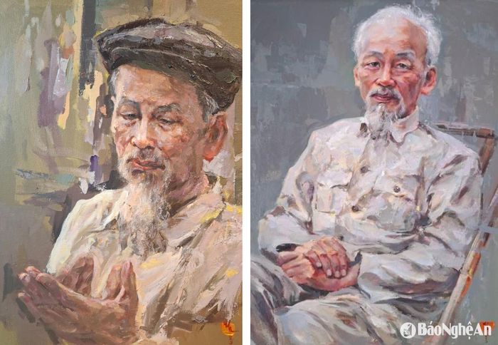 Những tác phẩm mà họa sĩ Hồ Huy Hùng mới hoàn thành trong những ngày lễ lớn của dân tộc. Ảnh: TGCC