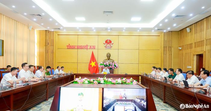 Quang cảnh hội nghị tại điểm của UBND tỉnh Nghệ An. Ảnh: Thành Duy
