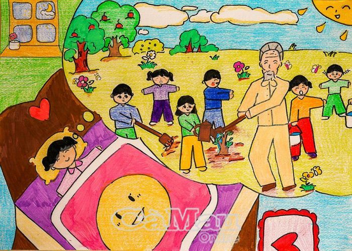 Tác phẩm “Giấc mơ của em” - Huỳnh Thiên Anh, lớp 5B, Trường Tiểu học Hùng Vương, đoạt giải Nhất.