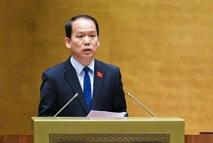 Chủ nhiệm Ủy ban Pháp luật và Tư pháp của Quốc hội Hoàng Thanh Tùng trình bày Báo cáo thẩm tra.