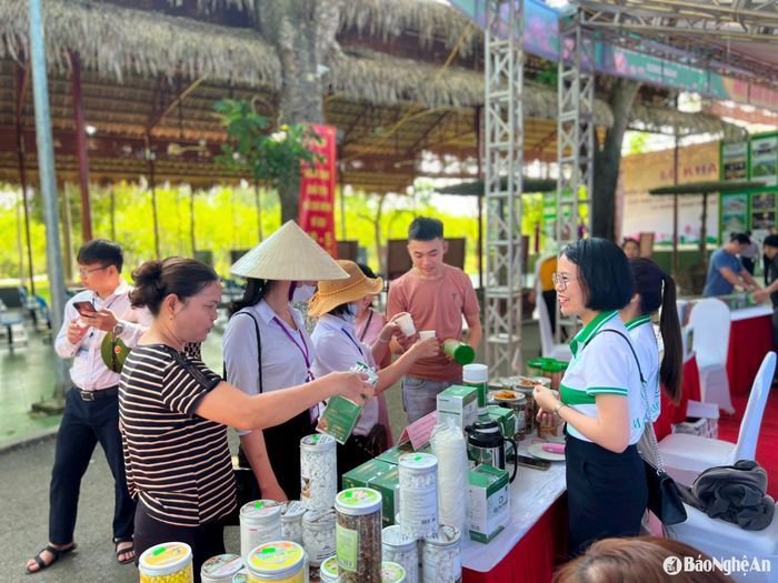 Trưng bày sản phẩm OCOP trên quê Bác tại Lễ hội Làng Sen năm 2024. Ảnh: T.P