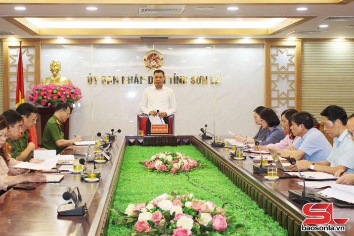 Đồng chí Nguyễn Thành Công, Phó Chủ tịch UBND tỉnh, Trưởng Ban tổ chức Cuộc thi phát biểu tại cuộc họp.