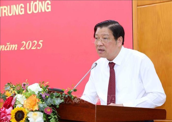 Đồng chí Phan Đình Trạc, Ủy viên Bộ Chính trị, Bí thư Trung ương Đảng, Trưởng Ban Nội chính Trung ương phát biểu tại buổi làm việc. Ảnh: TTXVN