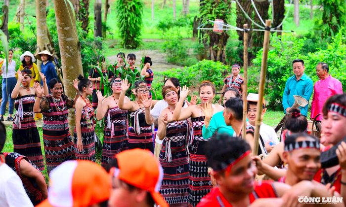 Theo chia sẻ của Trưởng làng, lễ tạ ơn thần rừng, thần núi của người Cơ Tu được tái hiện gồm các bước: lễ chôn cây nêu, lễ buộc dê, lễ đâm dê và lễ cúng thần rừng, thần núi.