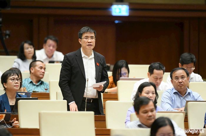 Ông Hoàng Minh Hiếu - Ủy viên là ĐBQH hoạt động chuyên trách tại Ủy ban Pháp luật và Tư pháp của Quốc hội, đại biểu đoàn Nghệ An phát biểu thảo luận. Ảnh: Nam An