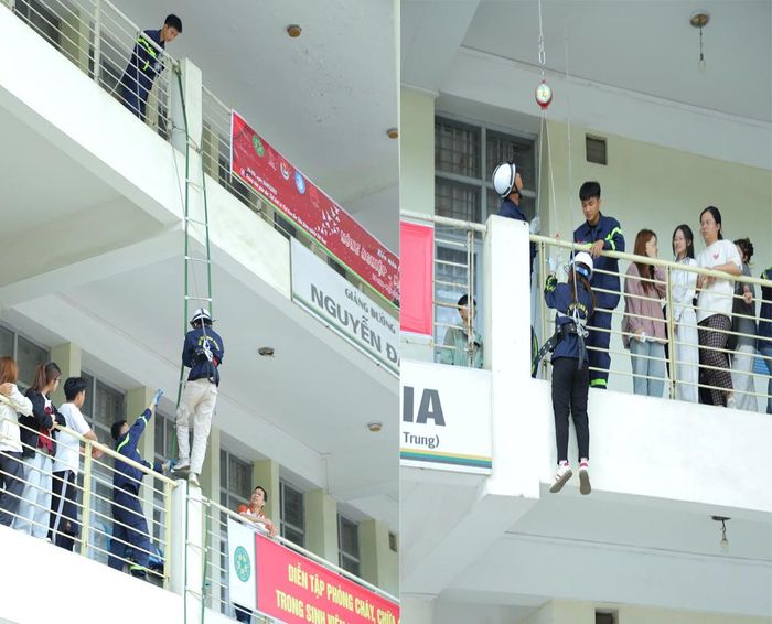 Sinh viên nhà trường được trực tiếp tham gia trải nghiệm, thực hành chữa cháy, cứu nạn, cứu hộ, thoát hiểm trong môi trường có khói, trải nghiệm di chuyển thoát nạn bằng thang dây, ròng rọc hạ chậm và trải nghiệm rải vòi chữa cháy, các động tác mang, vác vòi, lắp lăng chữa cháy, các tư thế đứng cầm lăng