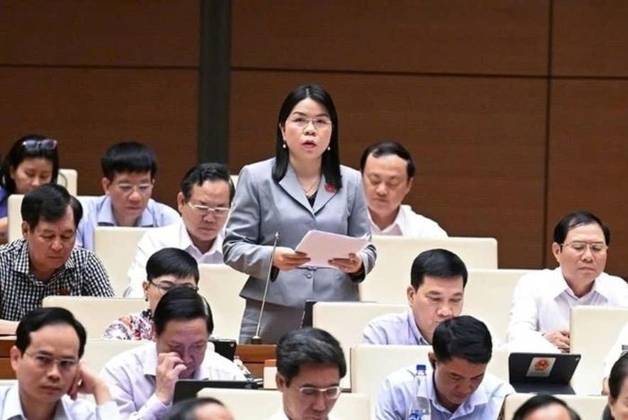 Đại biểu Nguyễn Thị Ngọc Xuân (đoàn Bình Dương) phát biểu.