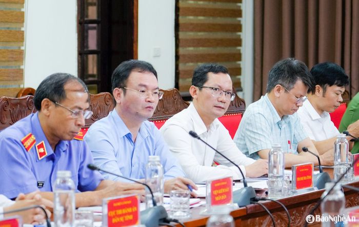 Đại diện lãnh đạo các cơ quan trong khối Nội chính tại hội nghị giao ban. Ảnh: Phạm Bằng