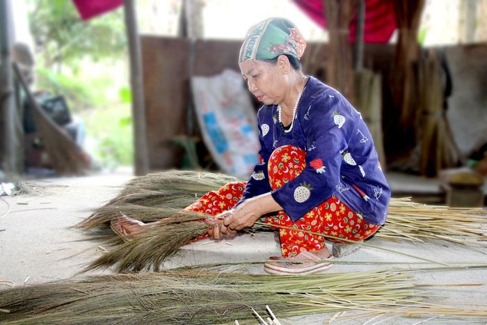 Loại chít được lựa chọn là những bẹ chít đã già, vàng sậm, nguyên liệu chính để làm chổi chít. Chít được thu hái khi đủ độ tuổi, bẹ dài, chắc và không sâu bệnh, sau đó đem phơi khô hoặc cho vào lò sấy để se thành sợi. Đây là công đoạn đầu tiên nhưng quan trọng, quyết định độ bền và chất lượng của từng chiếc chổi.