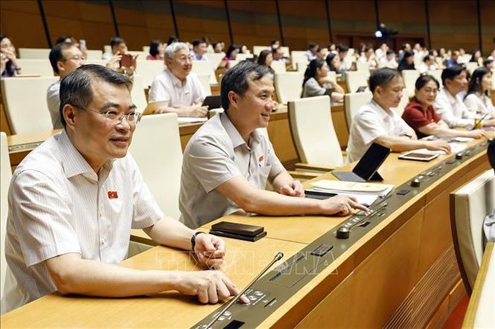 Đoàn đại biểu Quốc hội tỉnh Hà Tĩnh biểu quyết thông qua Nghị quyết của Quốc hội về việc sắp xếp đơn vị hành chính cấp tỉnh năm 2025. Ảnh: Doãn Tấn/TTXVN