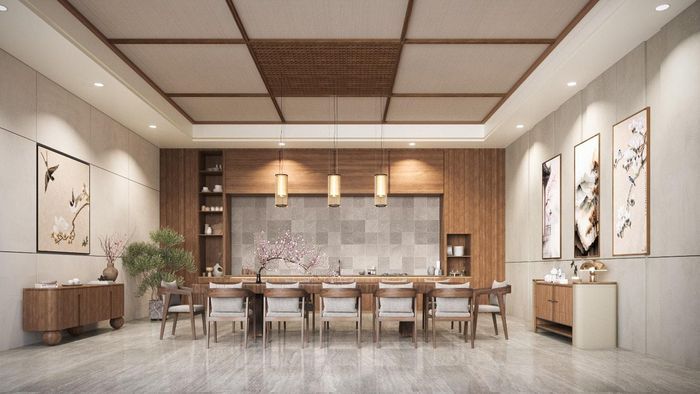 Vật liệu gỗ, tre, mây đan được giữ ở dạng tự nhiên – thể hiện triết lý “wabi-sabi” của Nhật Bản