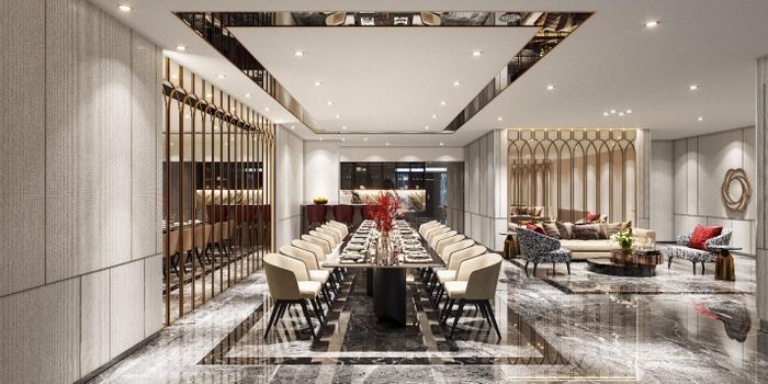 Phòng tiệc Jumeirah thể hiện tinh thần thịnh vượng, trọng lễ nghĩa và đề cao trải nghiệm cảm xúc – bản sắc sống của giới quý tộc Trung Đông.