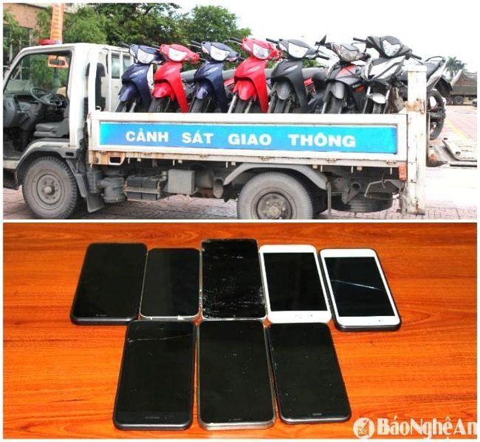 Tang vật cơ quan Công an thu và tạm giữ trong vụ việc xảy ra tại cây xăng đôi thuộc khối 9, phường Quán Bàu, thành phố Vinh tối 8/6/2025. Ảnh tư liệu: Văn Hậu