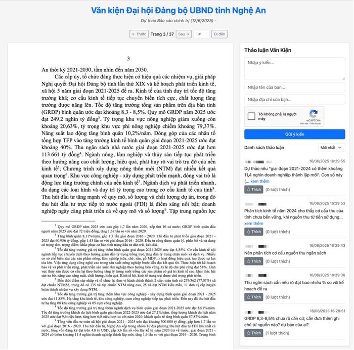 Việc góp ý dự thảo văn kiện thực hiện theo từng trang.