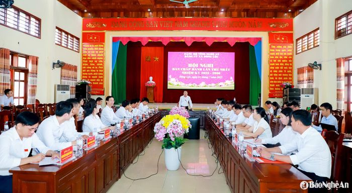Quang cảnh vận hành thử Hội nghị lần thứ I, Ban Chấp hành Đảng bộ xã Đông Lộc, tỉnh Nghệ An. Ảnh: Thành Duy